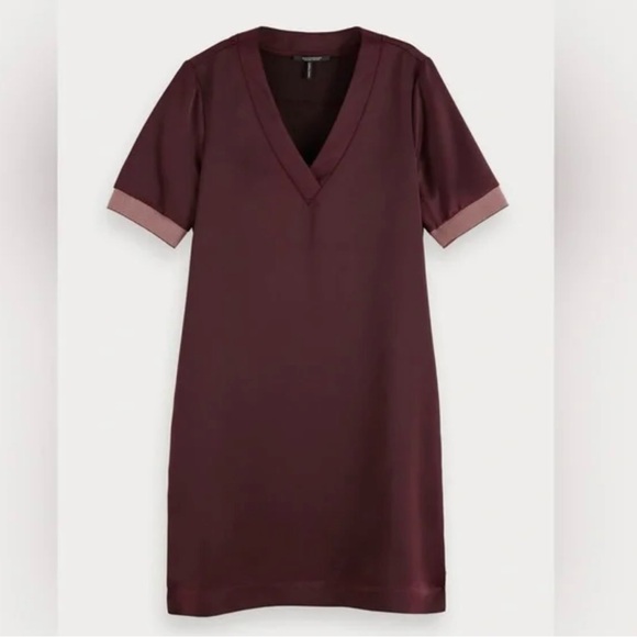 Elegant Burgundy V-Neck Dress - Picture 1 of 6